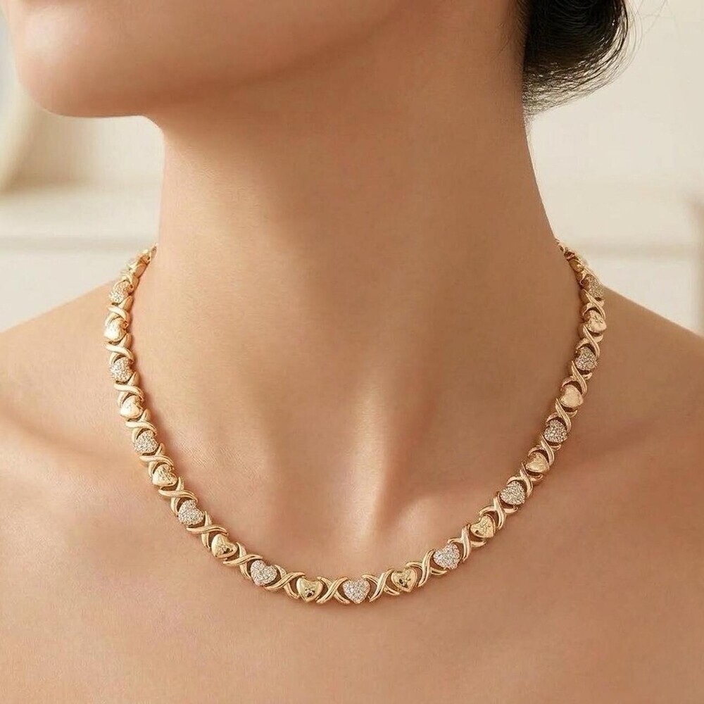 Xo Heart Link Necklace 16 C 692 - Picture 4 of 5